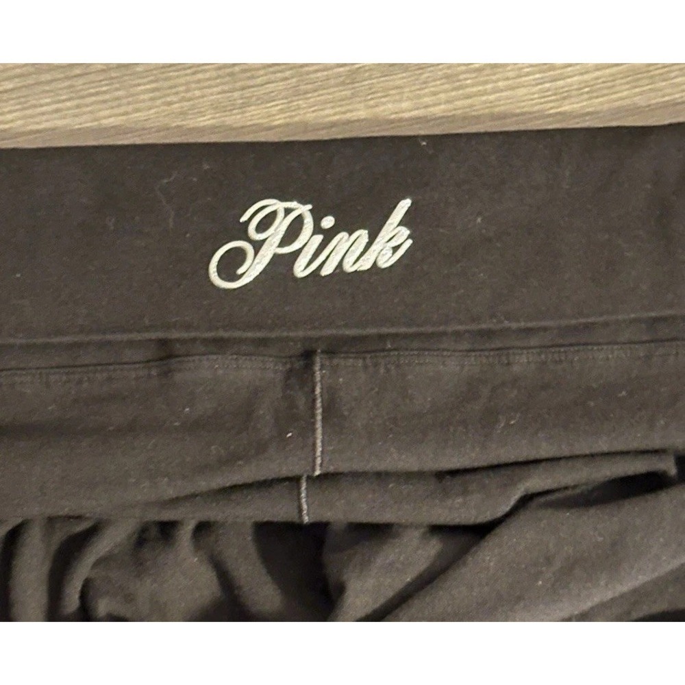 VTG Victoria's Secret PINK Spellout Fold Over Bootcut Legging‎ XL Black Glitter - Picture 4 of 5